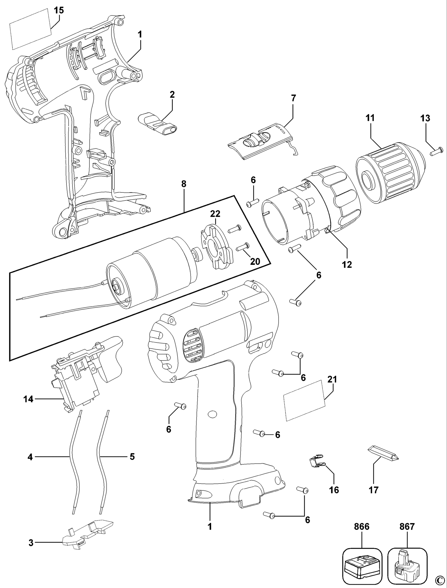 Hans Sauer GmbH Ersatzteile DeWalt DC750 QW TYPE 1 AKKU BOHRMASCHINE