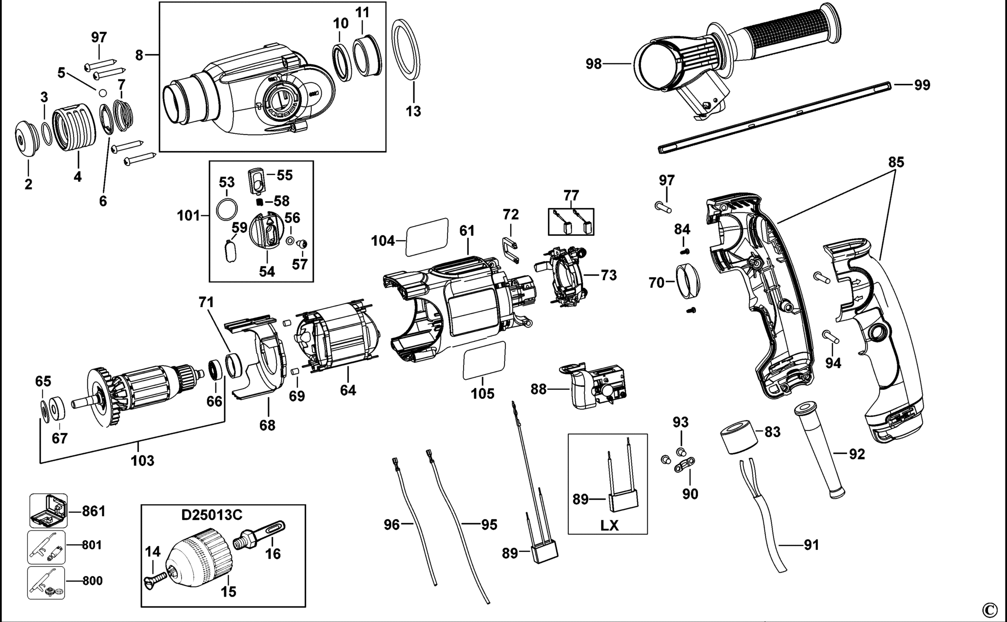 Hans Sauer GmbH Ersatzteile DeWalt D25012K QS TYPE 1 DREHHAMMER