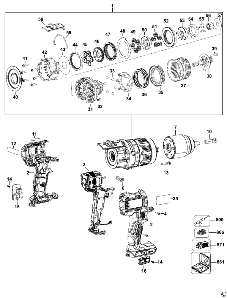DCD790 AKKU-BOHRMASCHINE - Type 1