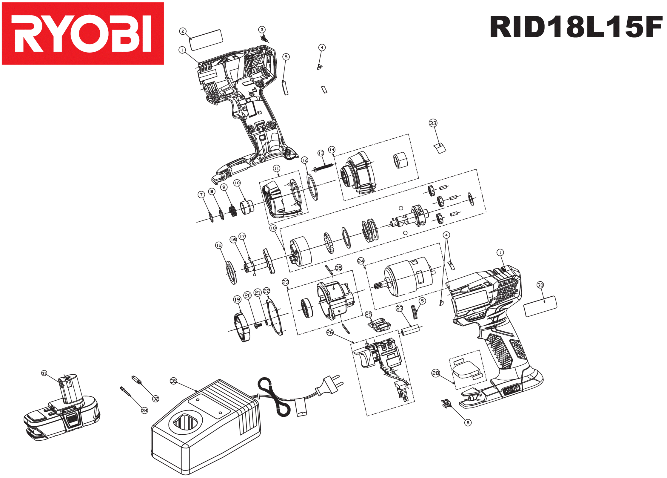 Ryobi RID18011L - Bohrschrauber, Schlagbohrschrauber 400 XX96