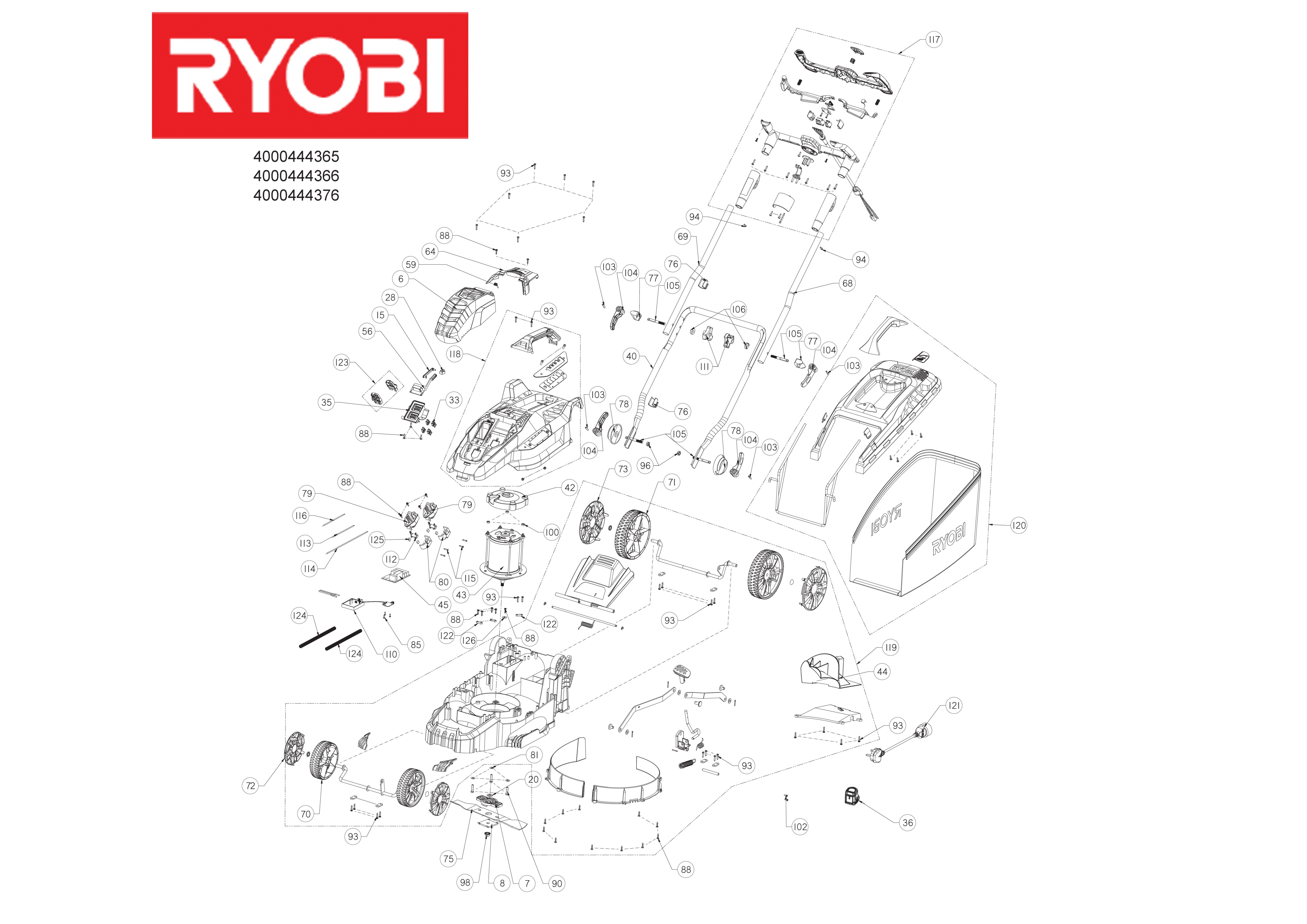 Hans Sauer GmbH Ersatzteile Ryobi RLM18C34H25 Rasenmäher XX96