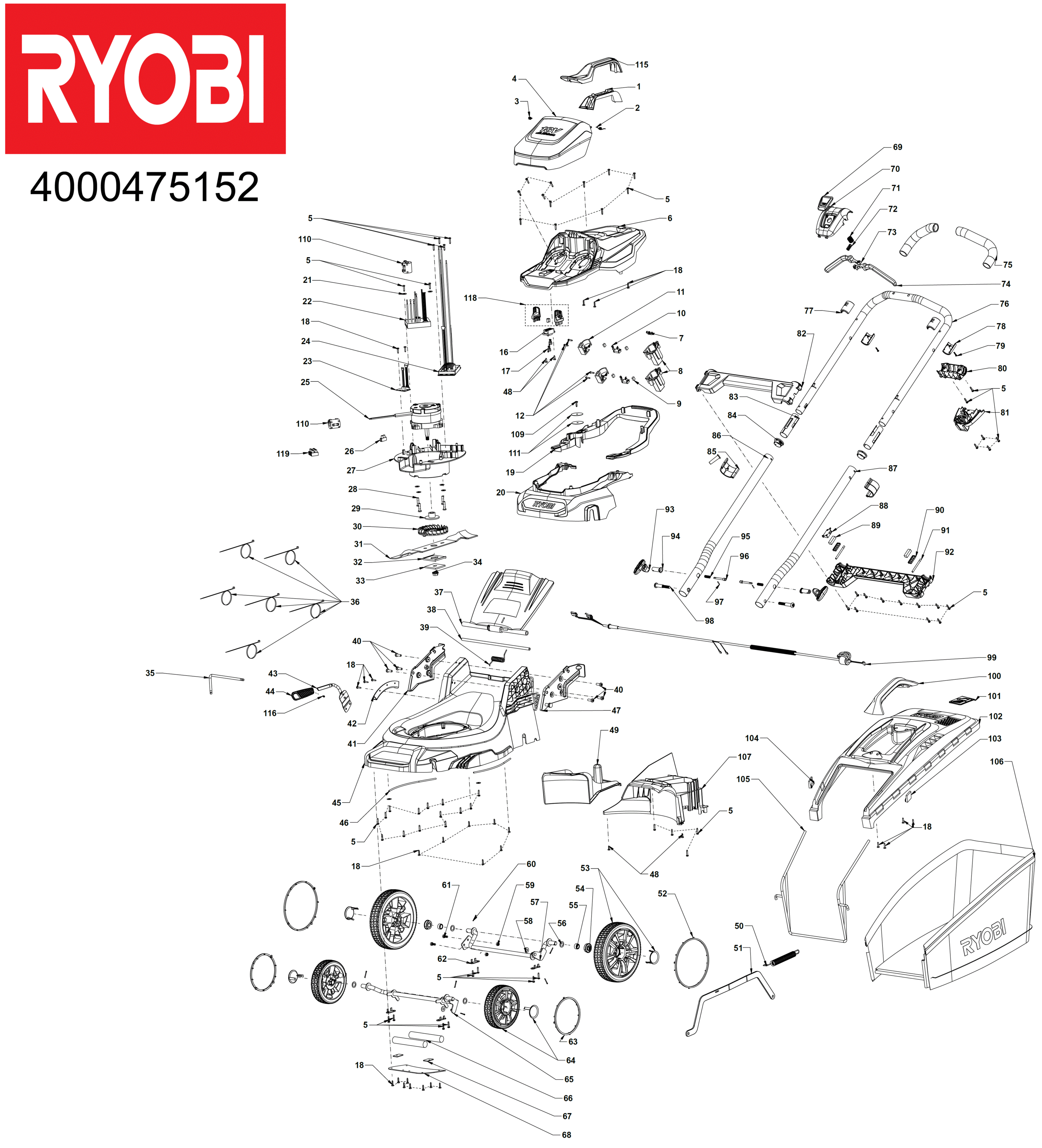 Hans Sauer GmbH Ersatzteile Ryobi RY18LMX40A150 Rasenmäher