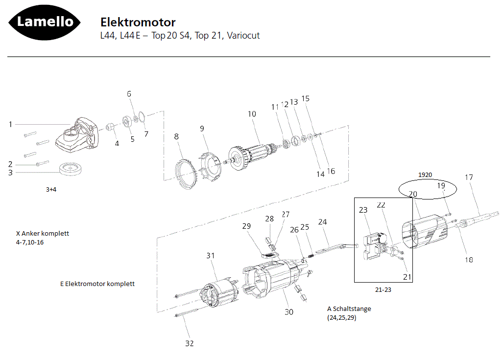 L44 Rohr Hans Sauer GmbH - Ersatzteile Lamello L44, L44E - Motor für Top20 ...