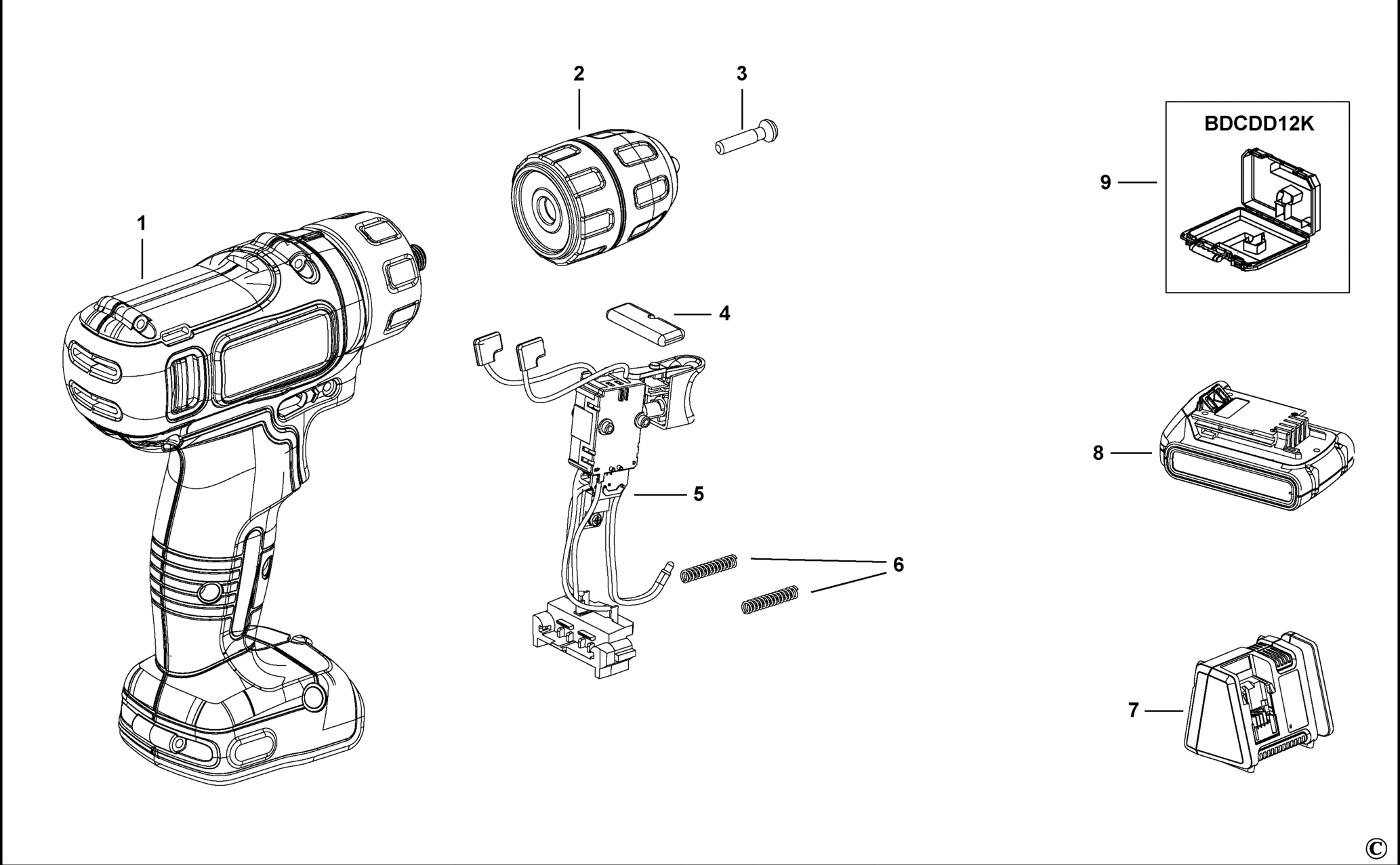Black&Decker BDCDD12-QW TYPE H1 BOHRERANTRIEB XX96
