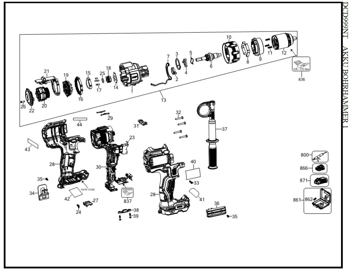 DCD999NT-XJ TYPE 1 DE-CORDLESS HAMMER