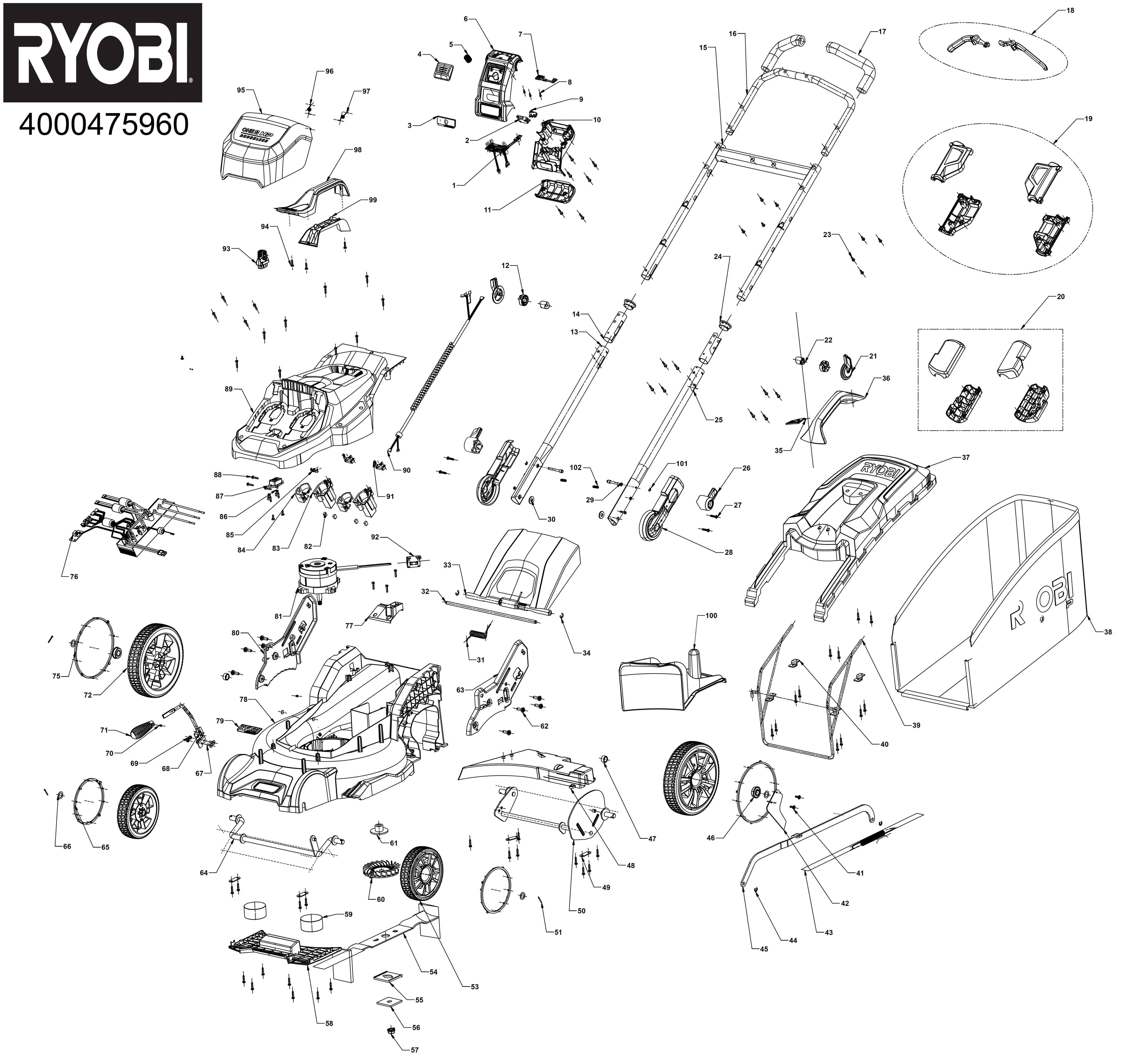Hans Sauer GmbH Ersatzteile Ryobi RY18LMX40B150 Rasenmäher XX96