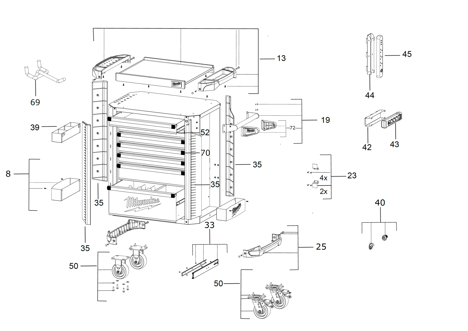 Milwaukee 30 INCH STEEL ROLLING CABINET - Accessories