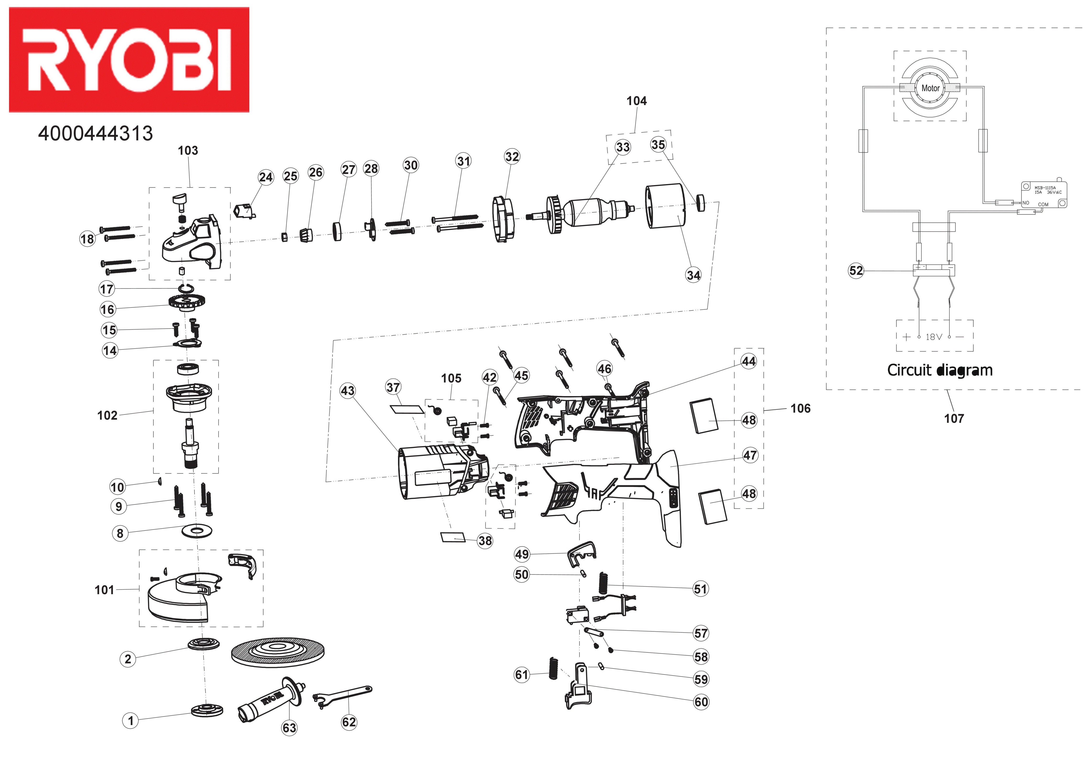 Hans Sauer GmbH - Ersatzteile Ryobi R18AG-140S - Grinders XX96