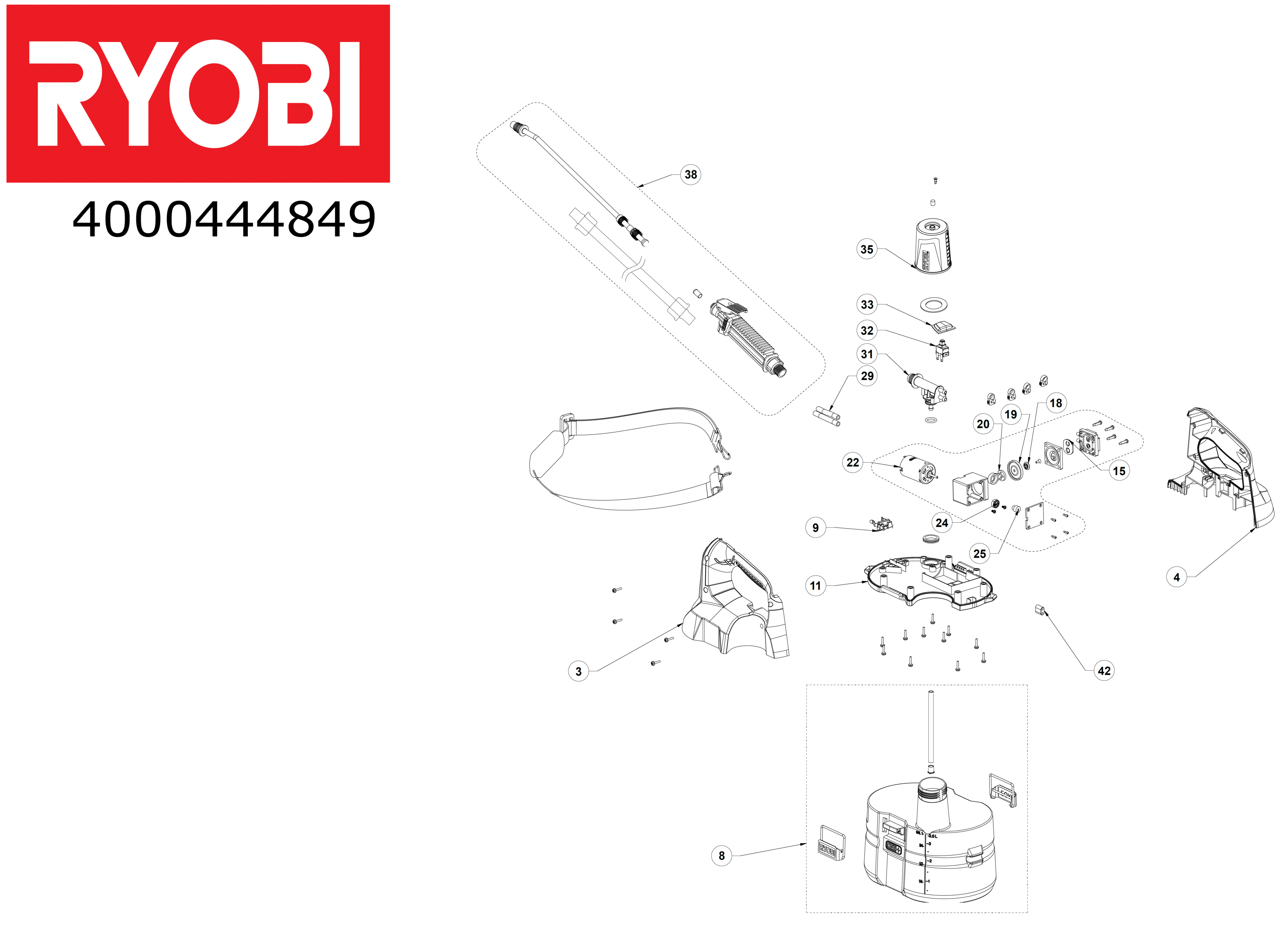 Hans Sauer GmbH - Ersatzteile Ryobi OWS1880 - Sprayers XX96