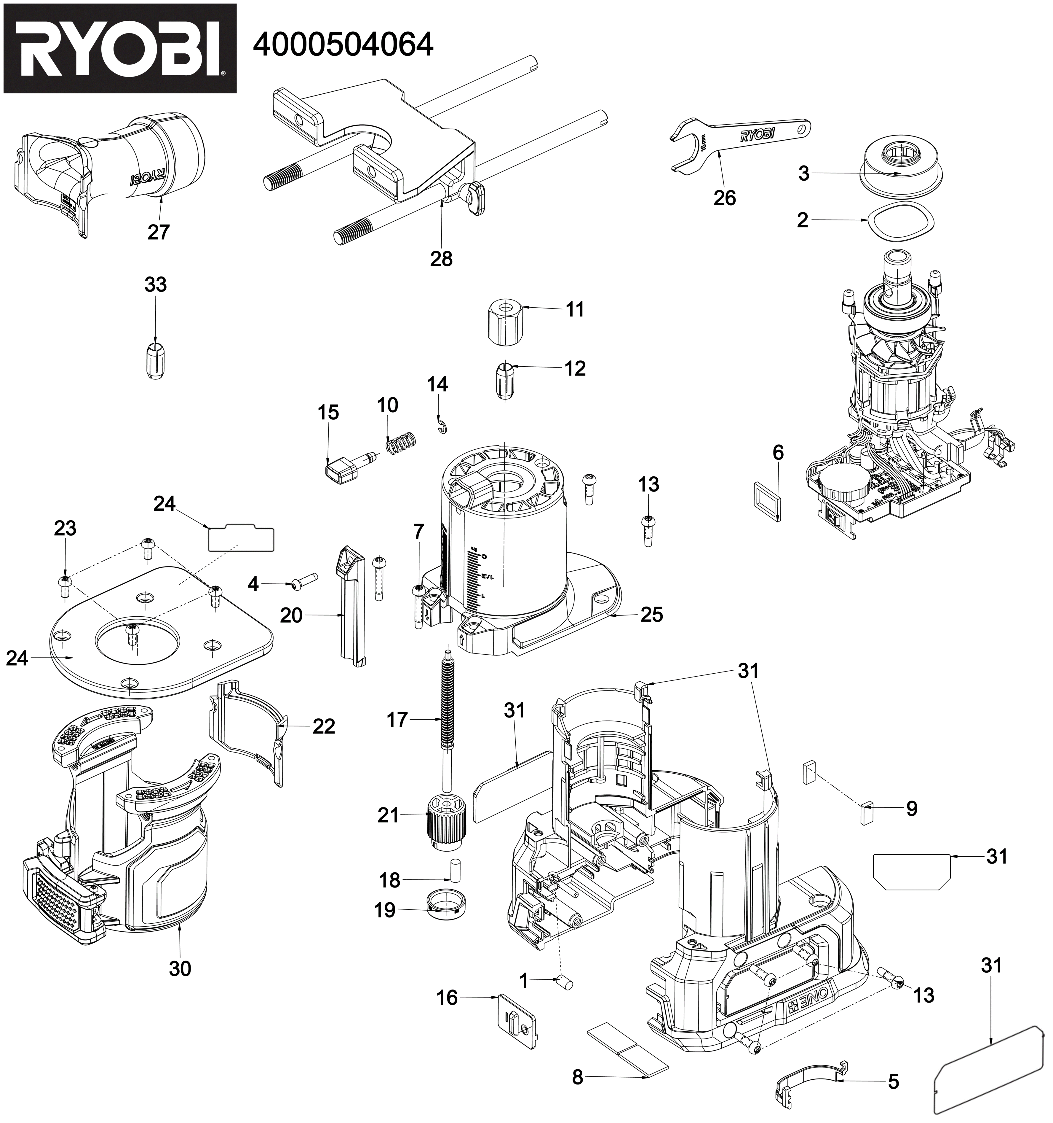 Ryobi R161 Router Parts Hans Sauer GmbH - Ersatzteile Ryobi RTR18C-0 - Routers XX96