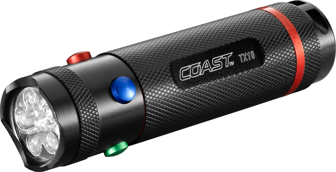 COAST TX10 Taschenlampe 80 Lumen mit weißem, roten, blauem und grünem Licht