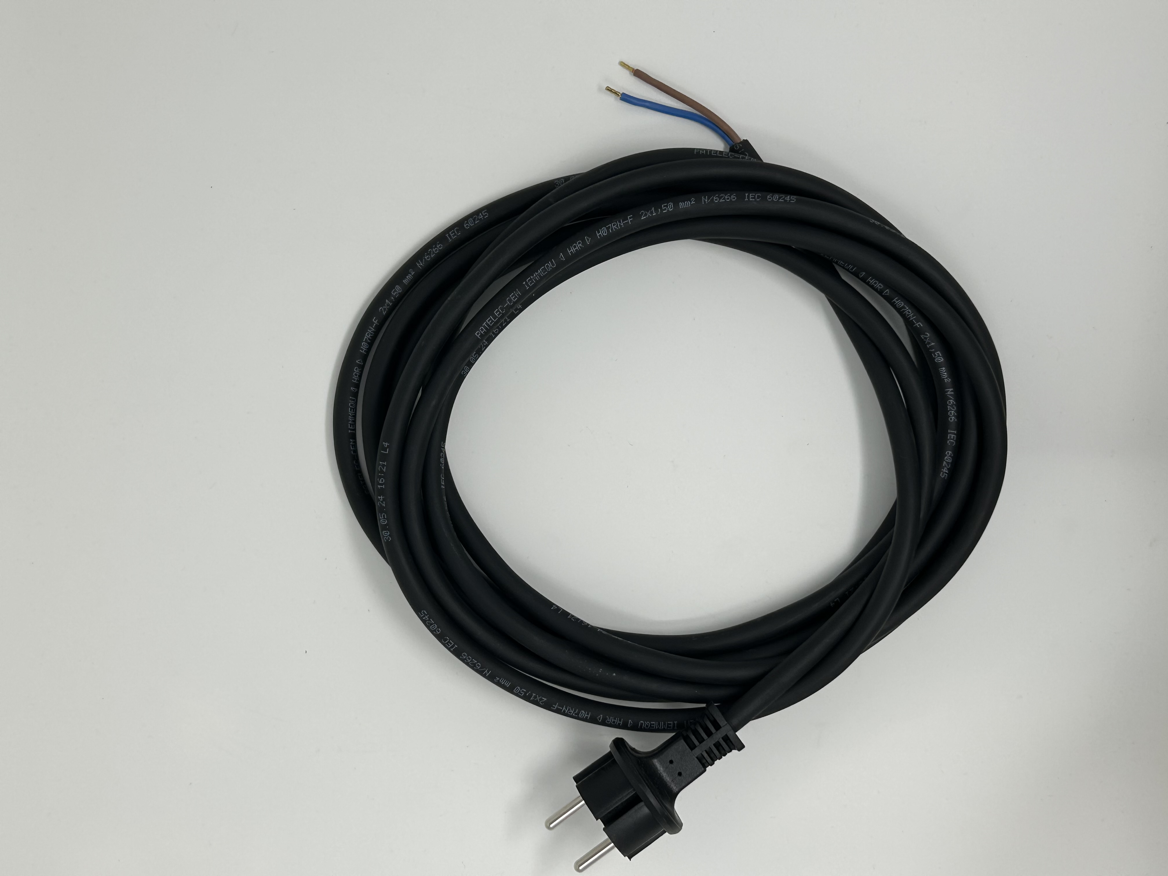 Netzleitung 2x1,5 H07 RN-F schwarz 5,0m mit Zentralkonturenstecker